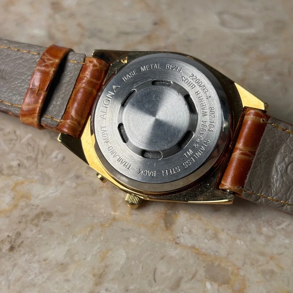 Armitron Looney Tunes Taz Musical Watch Gold Brown Leather Vintage 90s OS